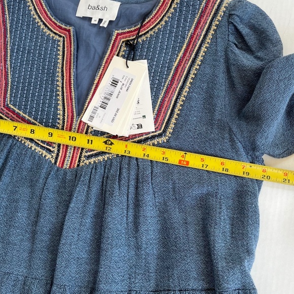 ba&sh Sz M Ciana Midi Lined Organic Cotton Dress V Neck Elbow Sleeves - Picture 11 of 11